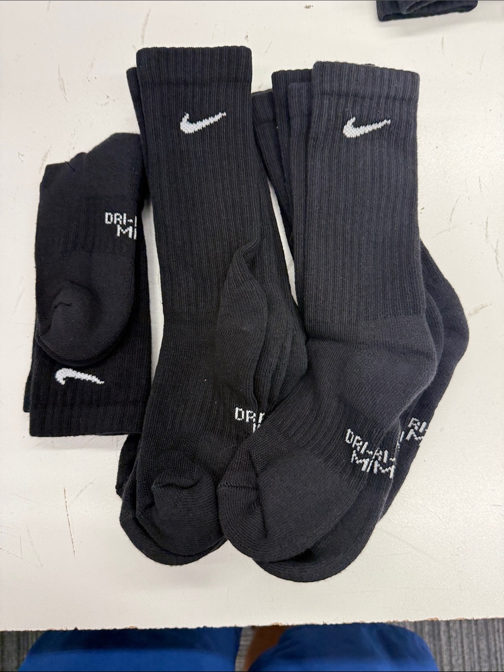 Nike Black Crew Athletic Socks with White Swoosh - 7 Pairs